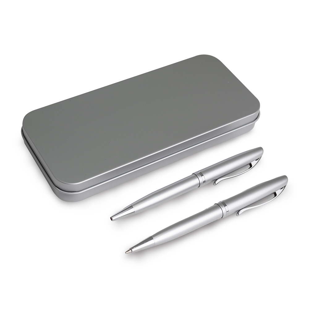 CONJUNTO CANETA E LAPISEIRA METAL SPX-07005-PRA NA COR PRATA