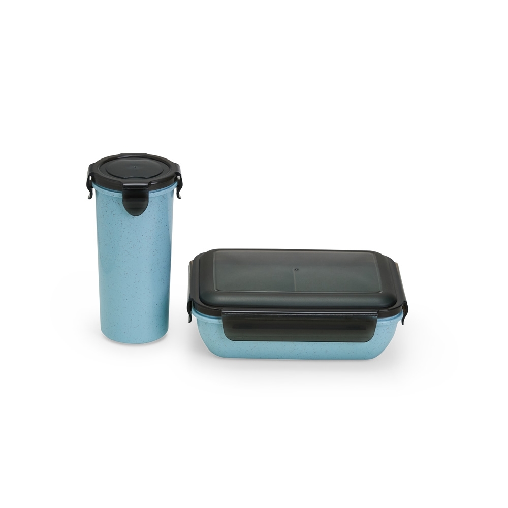 KIT COPO E MARMITA FIBRA DE BAMBU SPX-08029-AZU NA COR AZUL