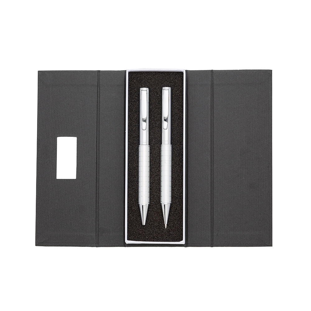 KIT CANETA E LAPISEIRA DE METAL SPX-201PAR-CRO NA COR PRATA
