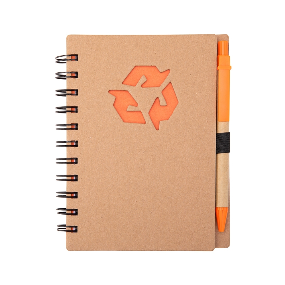CADERNO ECOLÓGICO COM CANETA SPX-19135-LAR NA COR LARANJA